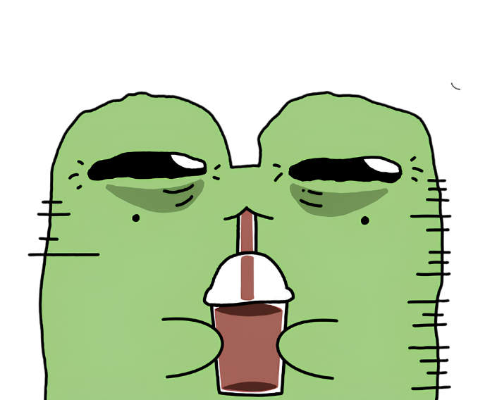 Glot drinking boba tea with droopy eyes