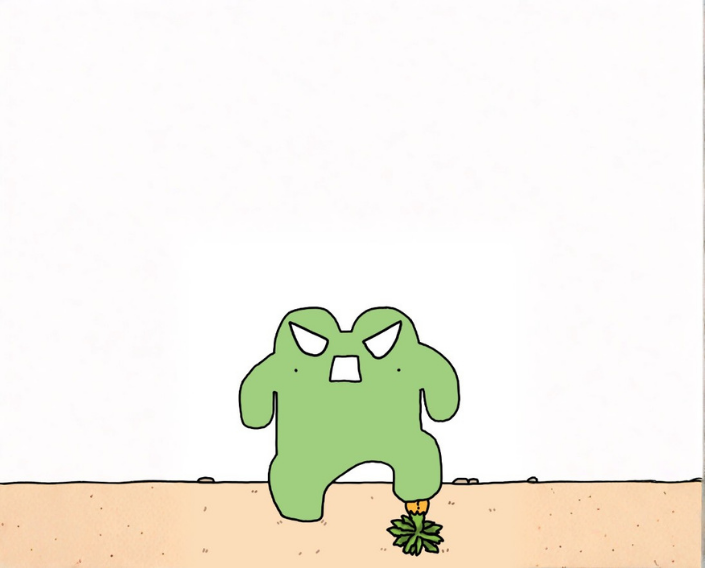 Glot squatting and eating leaves outdoors